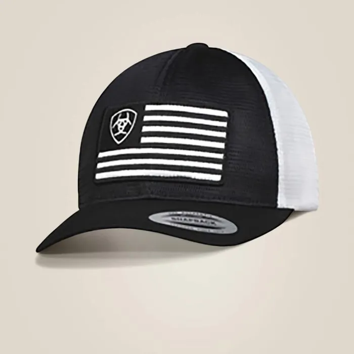 Hats and Caps Men Ariat Shield Flag Mesh Cap Black