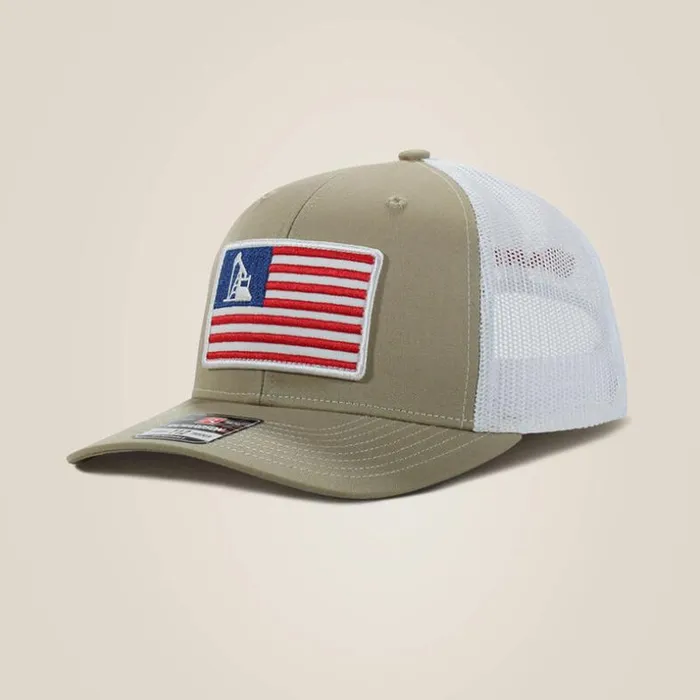 Hats and Caps Men Ariat Usa Flag Patch Logo Cap Tan