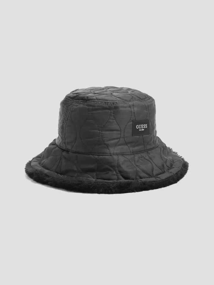 Hats and Scarves GUESS Women Reversible FauxFur Bucket Hat Black