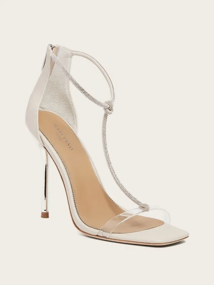 Heels GUESS Women Olivia TStrap Rhinestone Stiletto Sandal Paper