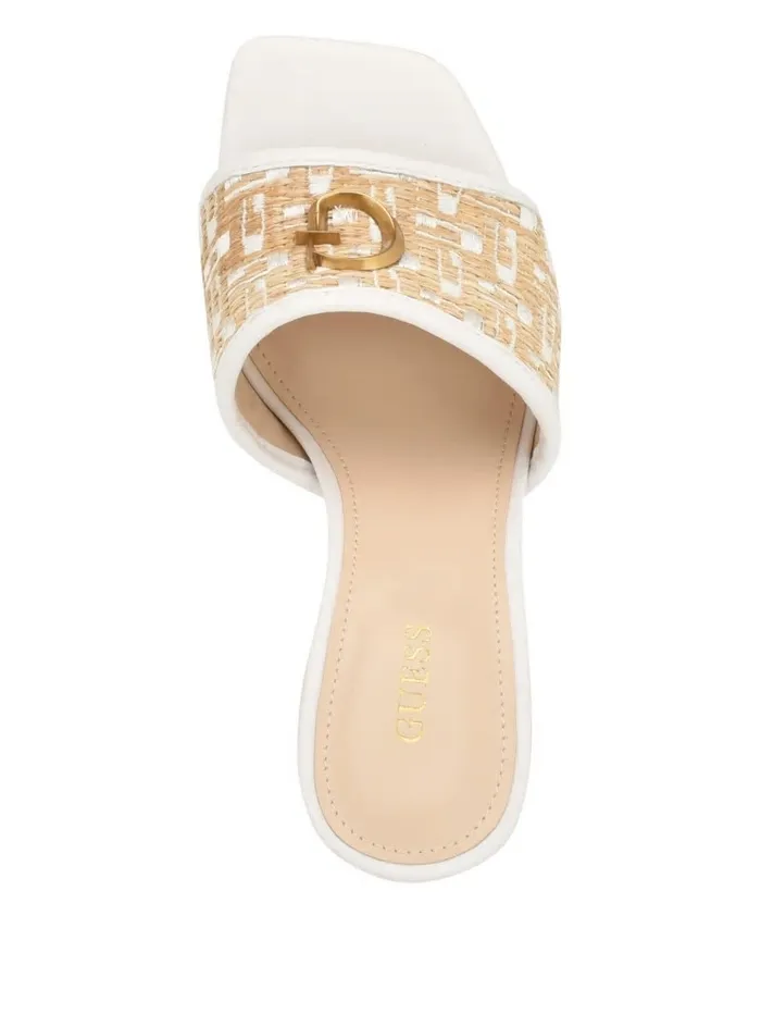 Heels GUESS Women Yana Straw G Logo Heeled Mules Light Natural 110