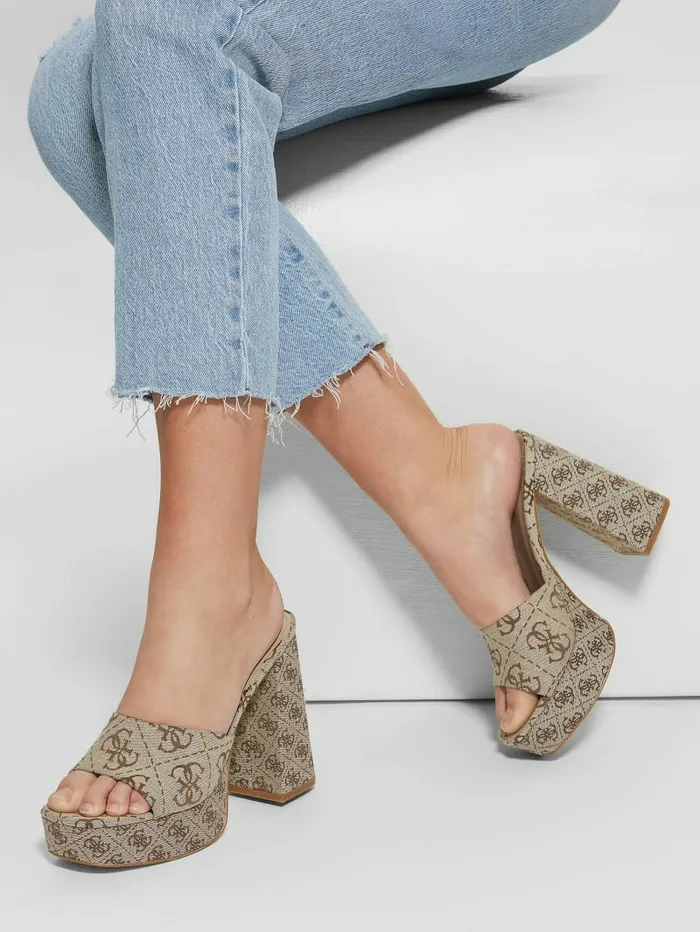 Heels Jadah Logo Platform Heels Medium Brown GUESS Women Heels Jadah Logo Platform Heels Medium Brown GUESS Women