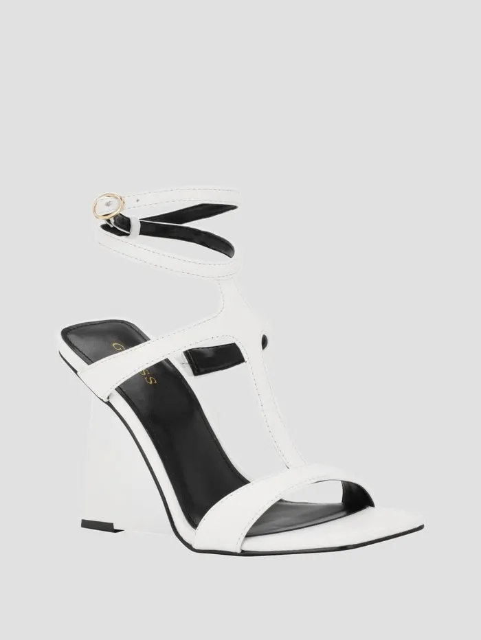Heels Women Bacio TStrap Wedge Heels Wht Floral GUESS