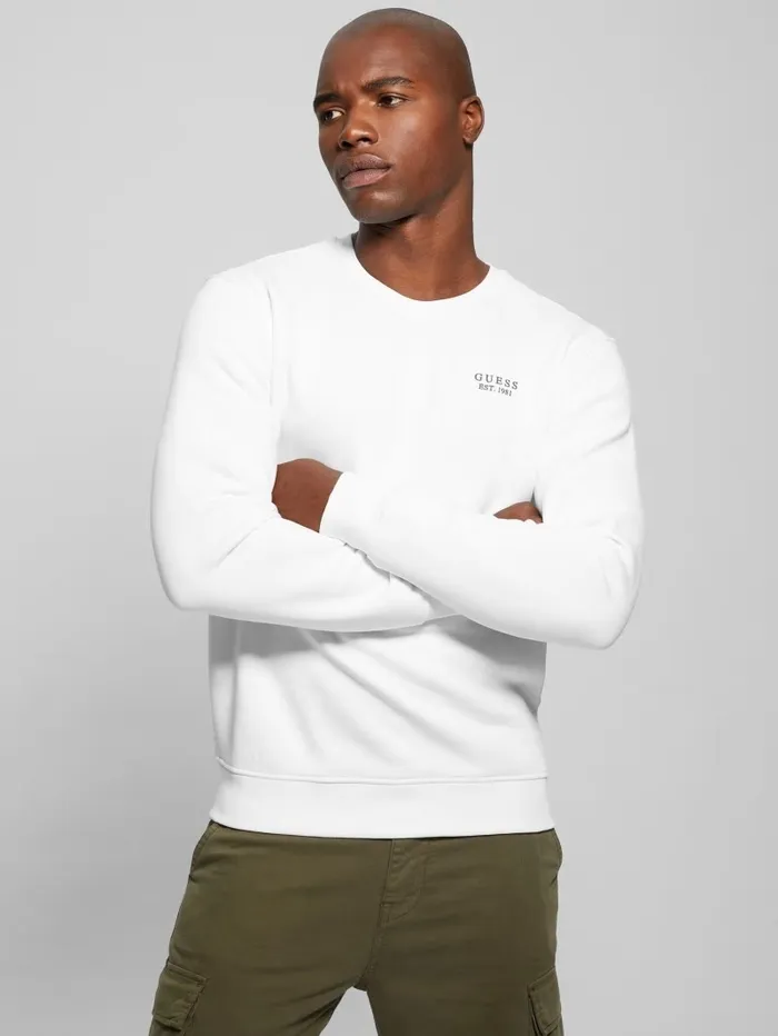 Hoodies and Sweaters GUESS Men Eco GUESS Crewneck Sweatshirt Pure White