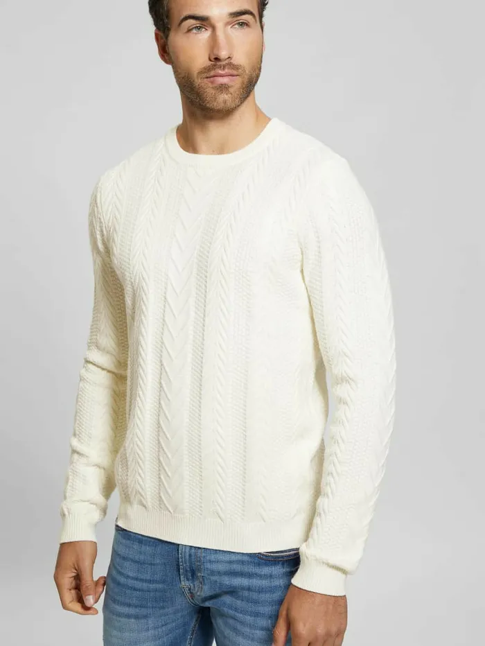 Hoodies and Sweaters Men GUESS Eco Ethan Cable Knit Sweater Dove White