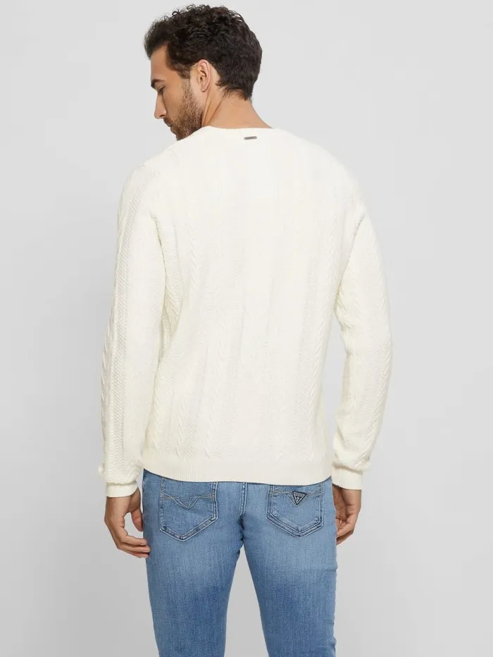 Hoodies and Sweaters Men GUESS Eco Ethan Cable Knit Sweater Dove White