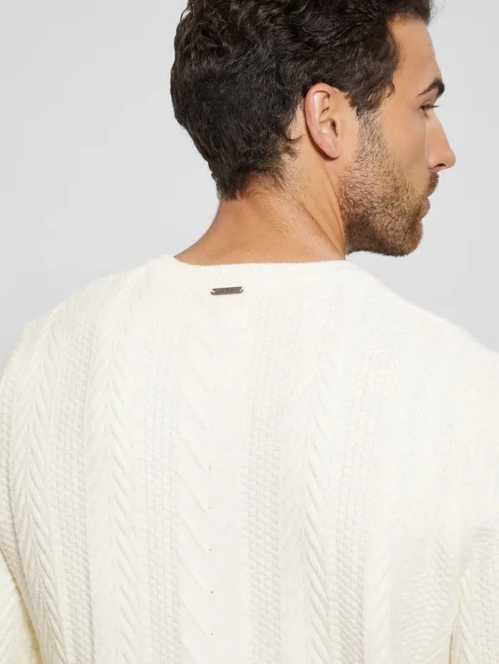 Hoodies and Sweaters Men GUESS Eco Ethan Cable Knit Sweater Dove White