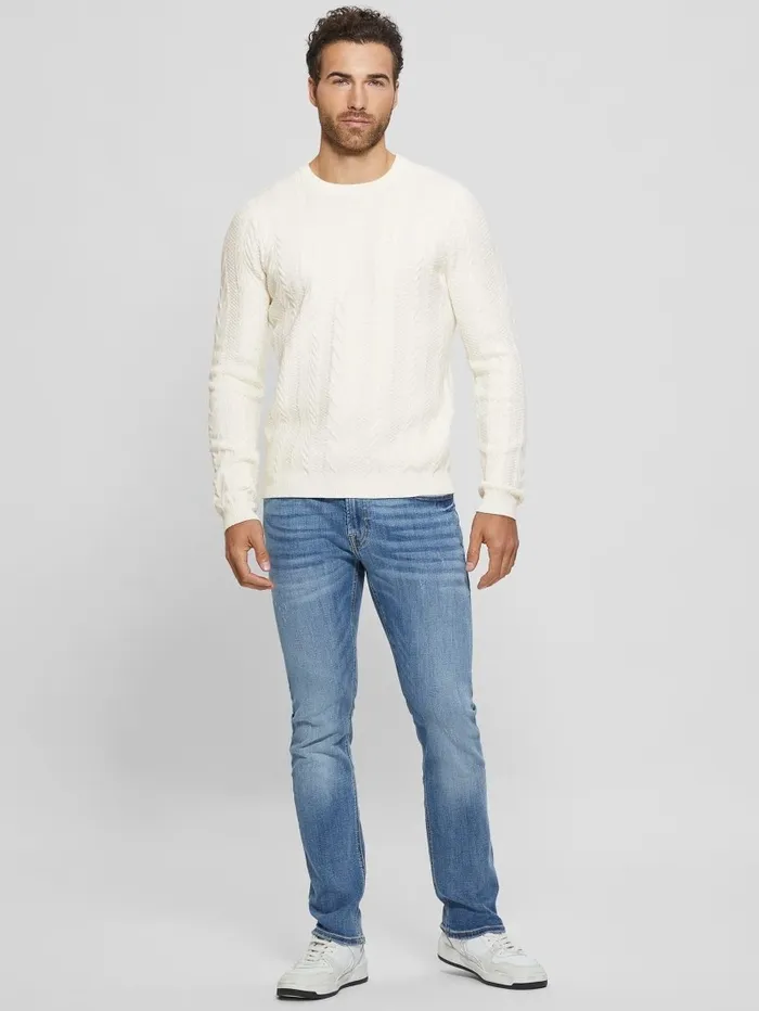 Hoodies and Sweaters Men GUESS Eco Ethan Cable Knit Sweater Dove White