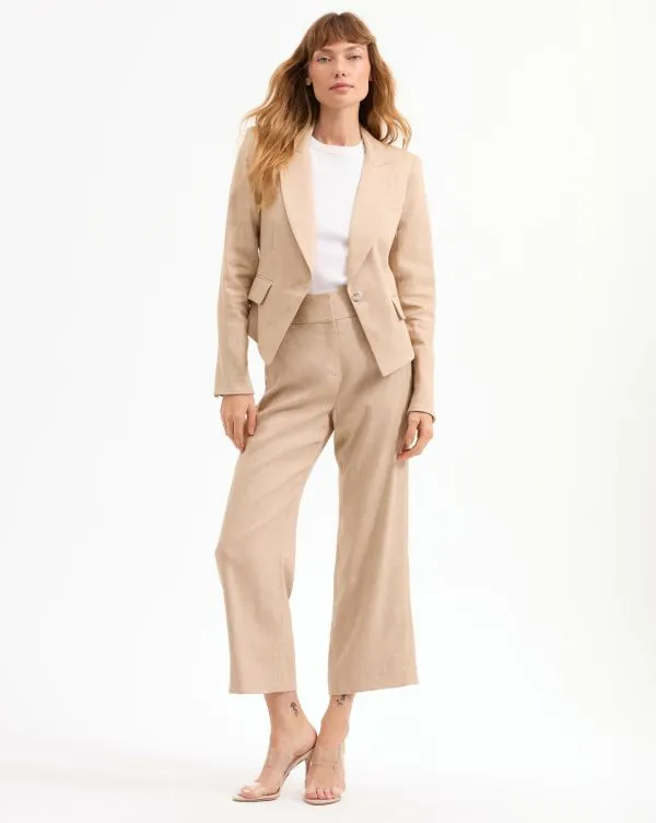 Hosanna Linen Dickey Jacket Khaki Melange Women Veronica Beard Jackets and Outerwear