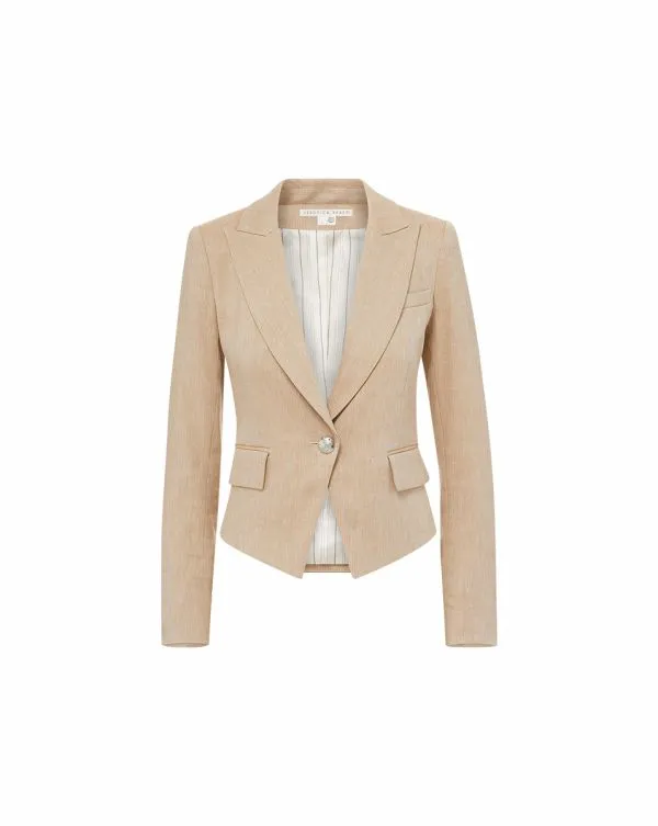 Hosanna Linen Dickey Jacket Khaki Melange Women Veronica Beard Jackets and Outerwear