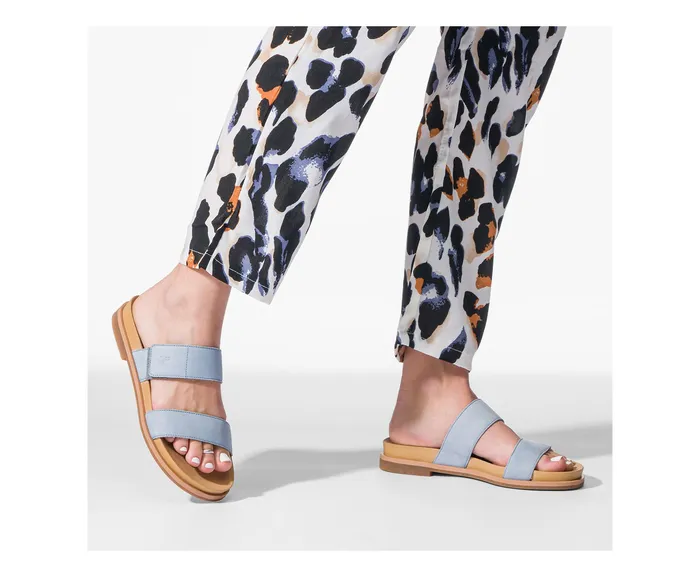 Hush Puppies Sandals Women Lilly 2 Band Slide Blue Dusk Nubuck