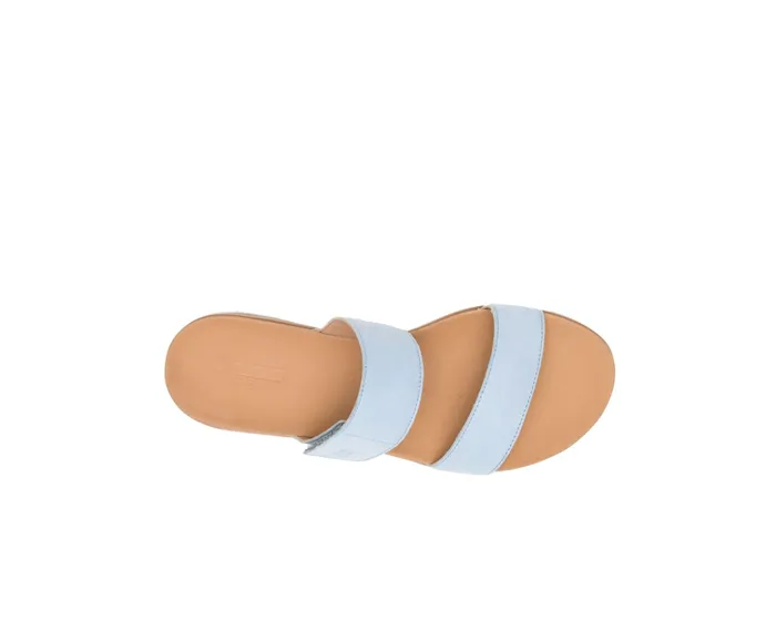 Hush Puppies Sandals Women Lilly 2 Band Slide Blue Dusk Nubuck