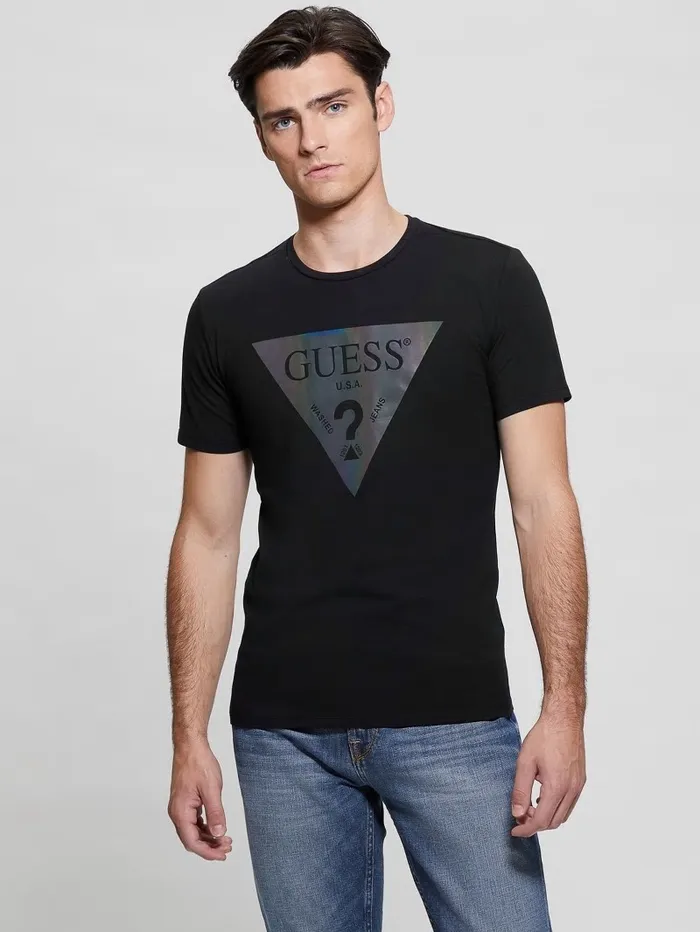 Iridescent Logo Graphic Tee Jet Black TShirts and Tanks GUESS Men