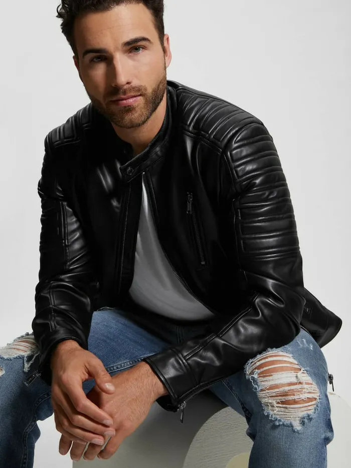 Jackets and Coats FauxLeather Biker Jacket Black 8211 GUESS Men