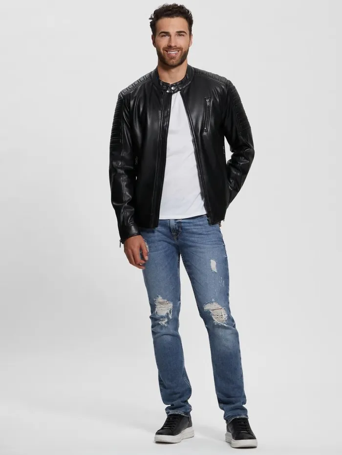 Jackets and Coats FauxLeather Biker Jacket Black 8211 GUESS Men Jackets and Coats FauxLeather Biker Jacket Black 8211 GUESS Men