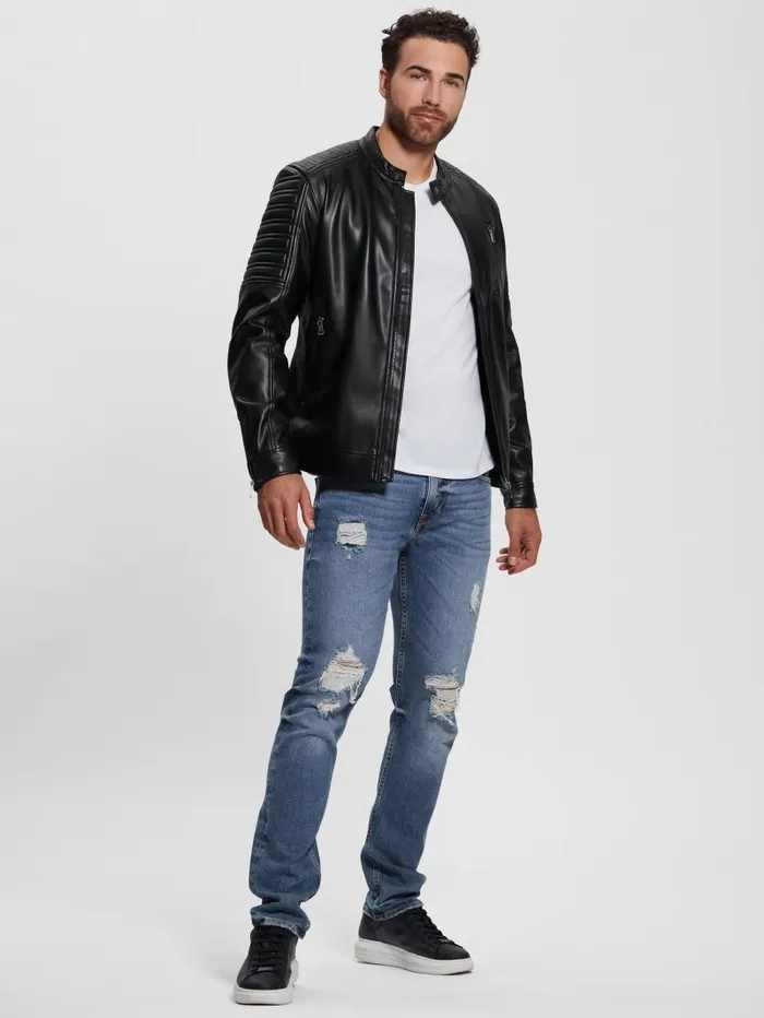 Jackets and Coats FauxLeather Biker Jacket Black 8211 GUESS Men Jackets and Coats FauxLeather Biker Jacket Black 8211 GUESS Men
