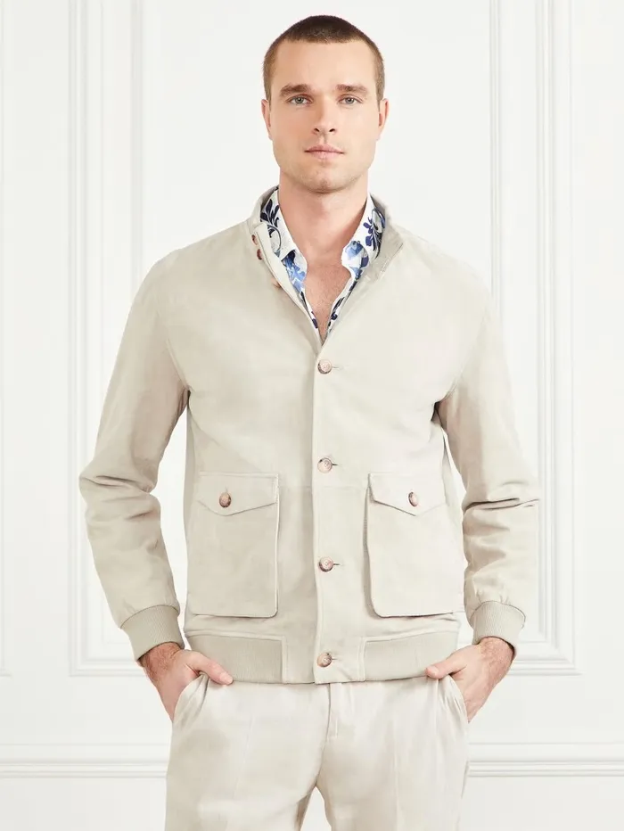 Jackets and Coats GUESS Men Suede Leather Flight Jacket Quicksand