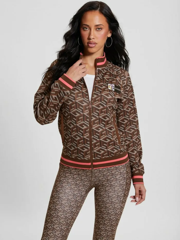 Jackets and Coats GUESS Women Eco GCube Active Zip Sweatshirt Stripe GCube Brown Jackets and Coats GUESS Women Eco GCube Active Zip Sweatshirt Stripe GCube Brown