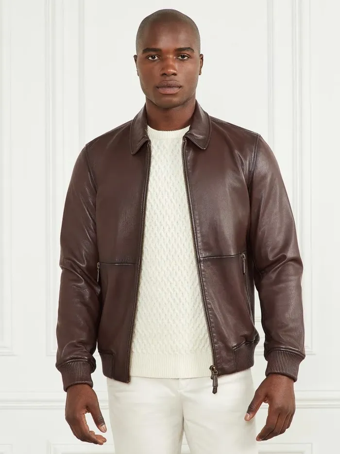 Jackets and Coats Men Dark Edges Leather Jacket Brown Vintage Effcet GUESS