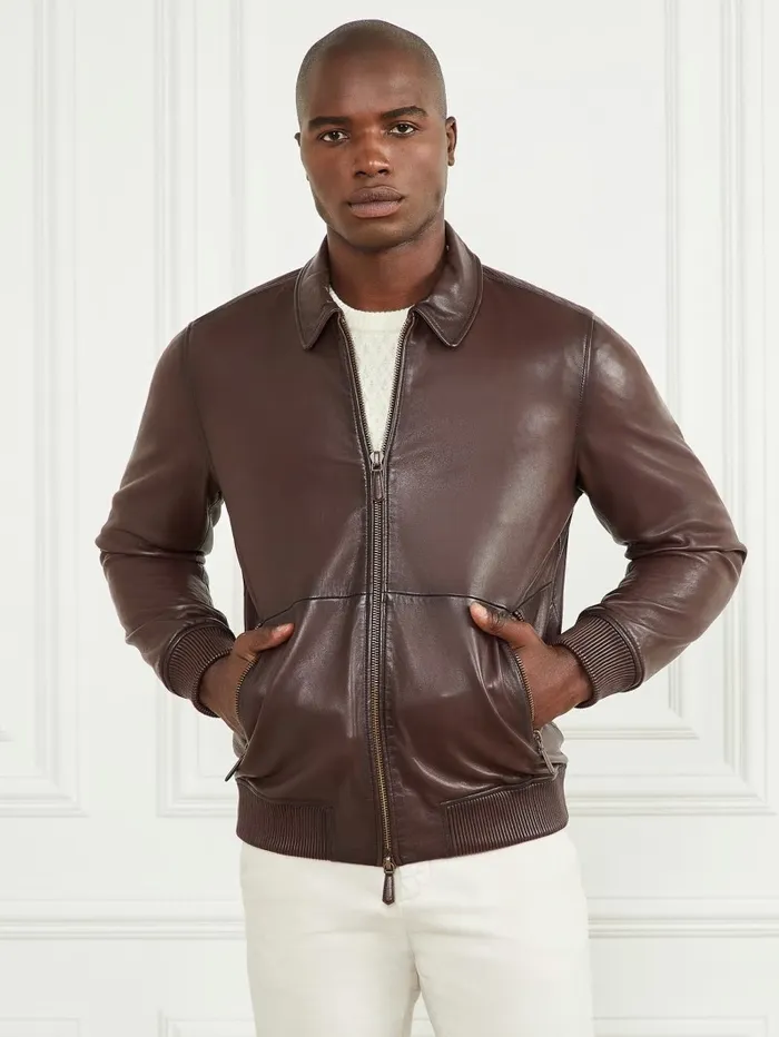Jackets and Coats Men Dark Edges Leather Jacket Brown Vintage Effcet GUESS