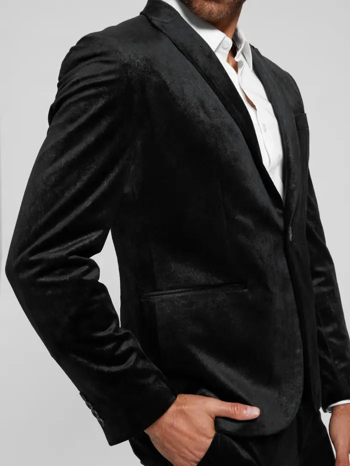 Jackets and Coats Men Fulham Velvet Paisley Blazer Jet Black Multi GUESS