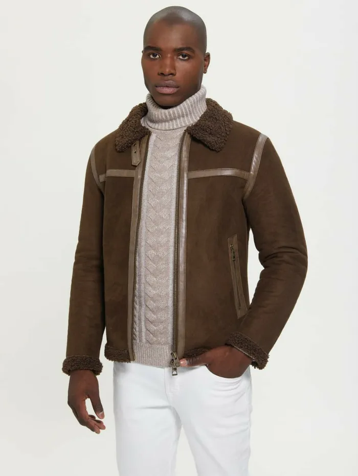Jackets and Coats Men GUESS Eco FauxShearling Jacket Dark Coffee