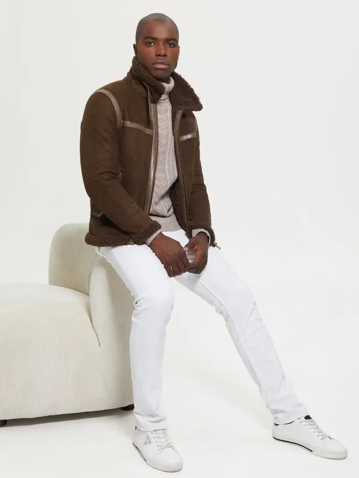 Jackets and Coats Men GUESS Eco FauxShearling Jacket Dark Coffee