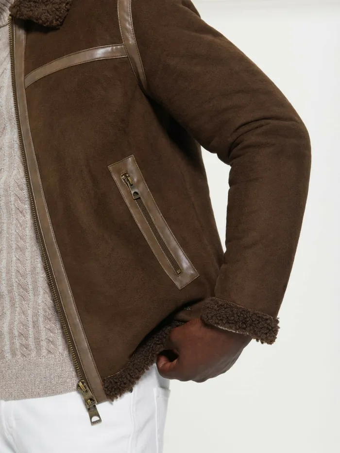 Jackets and Coats Men GUESS Eco FauxShearling Jacket Dark Coffee