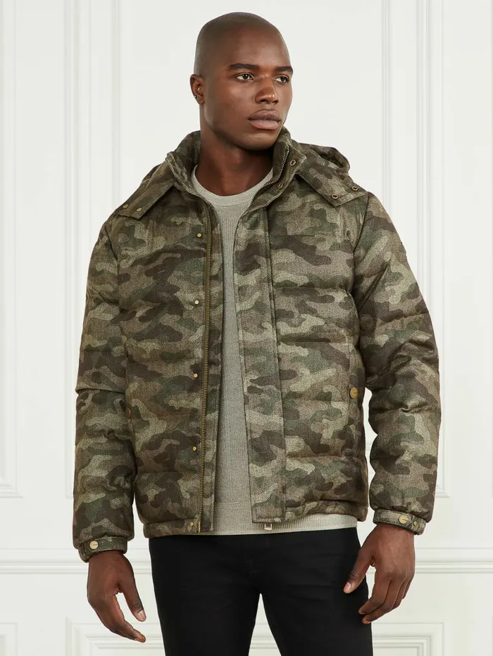Jackets and Coats Men Hooded Puffer Jacket Camou Herringbone Melange GUESS Jackets and Coats Men Hooded Puffer Jacket Camou Herringbone Melange GUESS