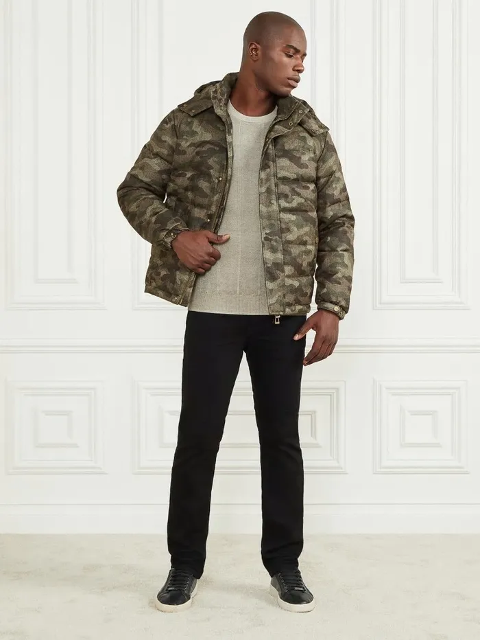 Jackets and Coats Men Hooded Puffer Jacket Camou Herringbone Melange GUESS Jackets and Coats Men Hooded Puffer Jacket Camou Herringbone Melange GUESS