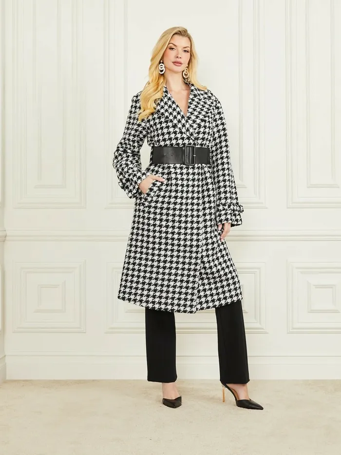 Jackets and Coats Natasha WoolBlend Coat Pied De Poule BlackWhite GUESS Women