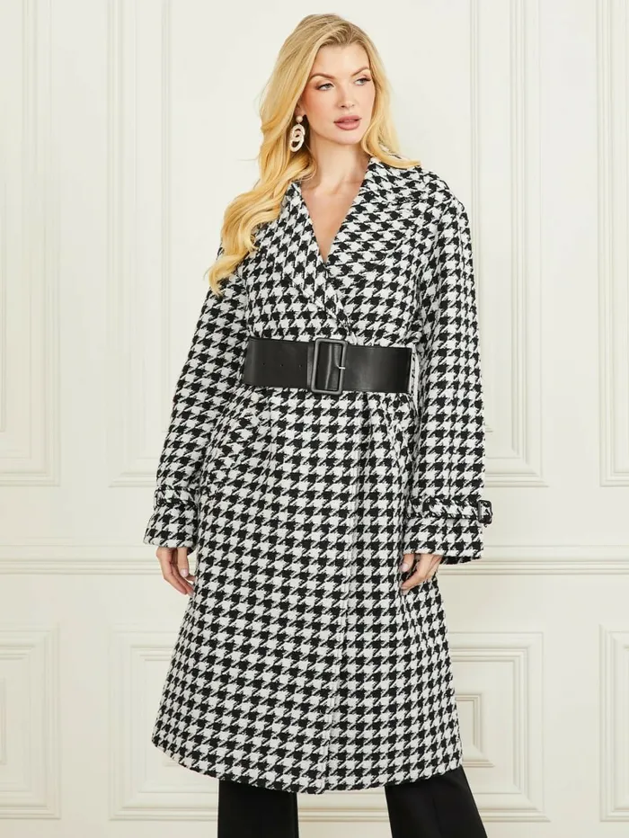 Jackets and Coats Natasha WoolBlend Coat Pied De Poule BlackWhite GUESS Women