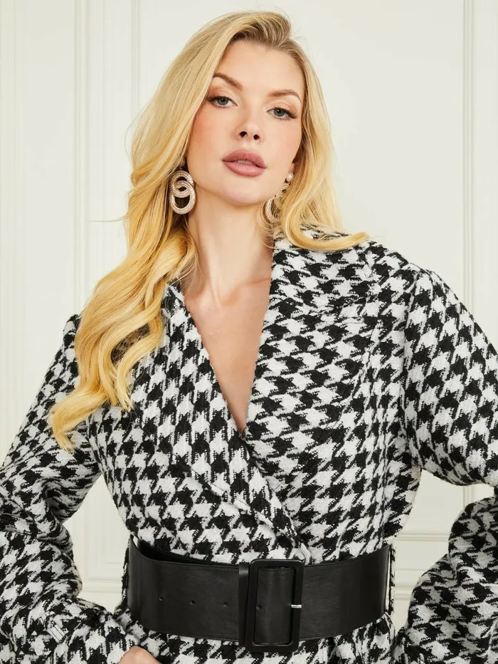 Jackets and Coats Natasha WoolBlend Coat Pied De Poule BlackWhite GUESS Women