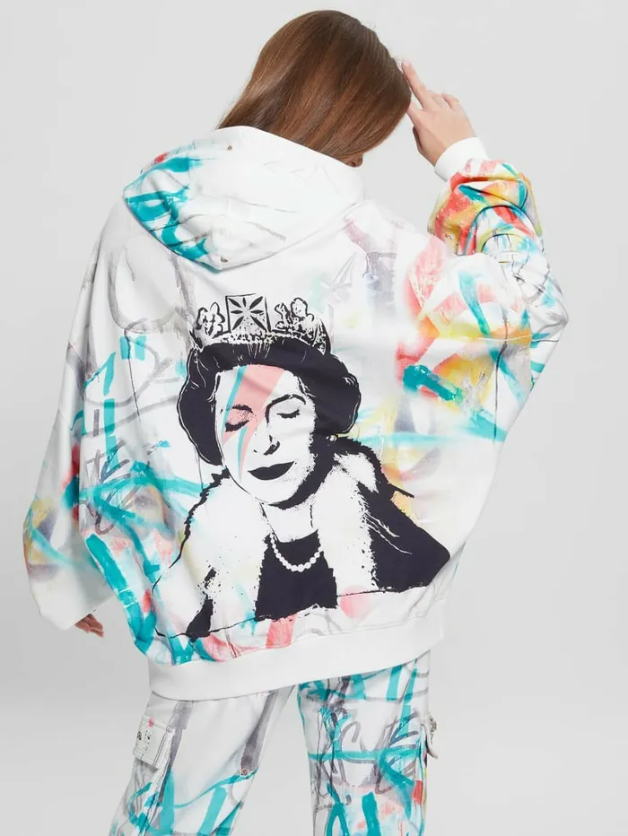 Jackets and Coats Women GUESS Queen Graphic Hoodie Street Art Print