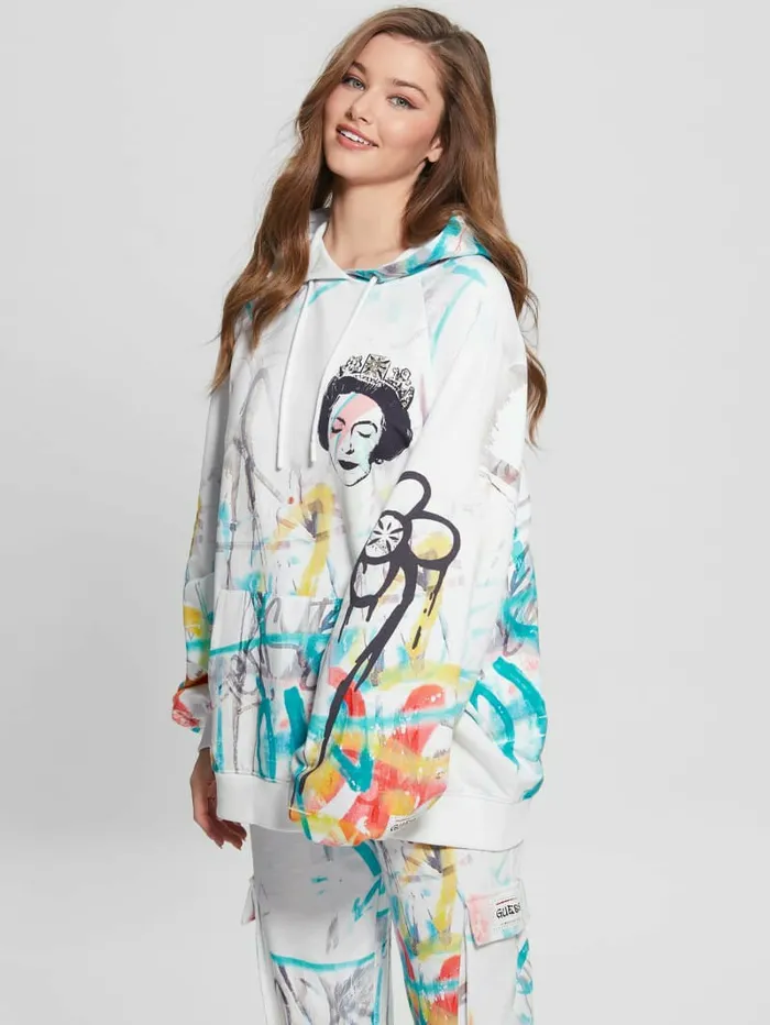 Jackets and Coats Women GUESS Queen Graphic Hoodie Street Art Print Jackets and Coats Women GUESS Queen Graphic Hoodie Street Art Print
