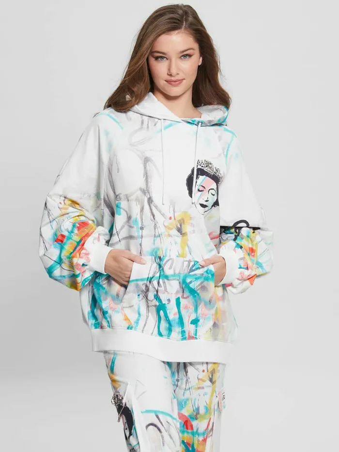 Jackets and Coats Women GUESS Queen Graphic Hoodie Street Art Print Jackets and Coats Women GUESS Queen Graphic Hoodie Street Art Print