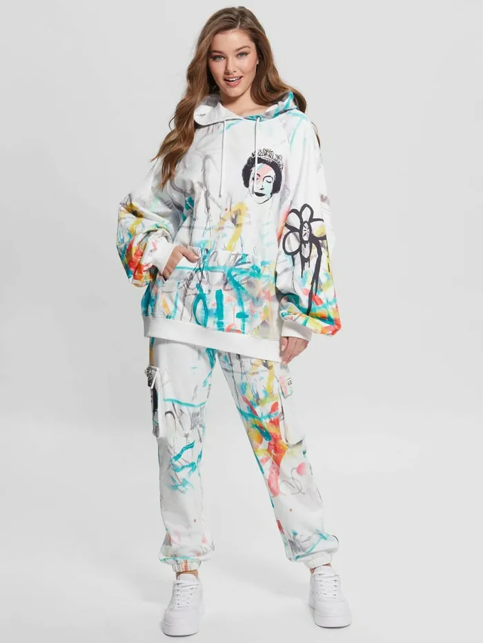 Jackets and Coats Women GUESS Queen Graphic Hoodie Street Art Print Jackets and Coats Women GUESS Queen Graphic Hoodie Street Art Print