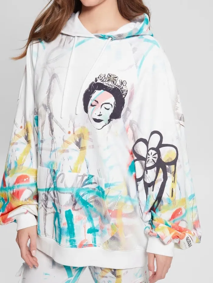 Jackets and Coats Women GUESS Queen Graphic Hoodie Street Art Print Jackets and Coats Women GUESS Queen Graphic Hoodie Street Art Print