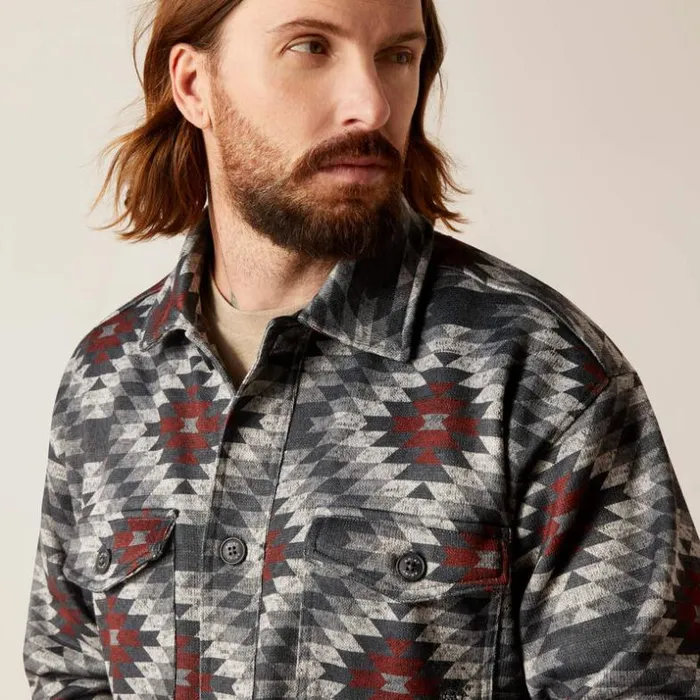 Jackets and Vests Men Ariat Caldwell Printed Shirt Jacket Shirt Jacket Charcoal Grey
