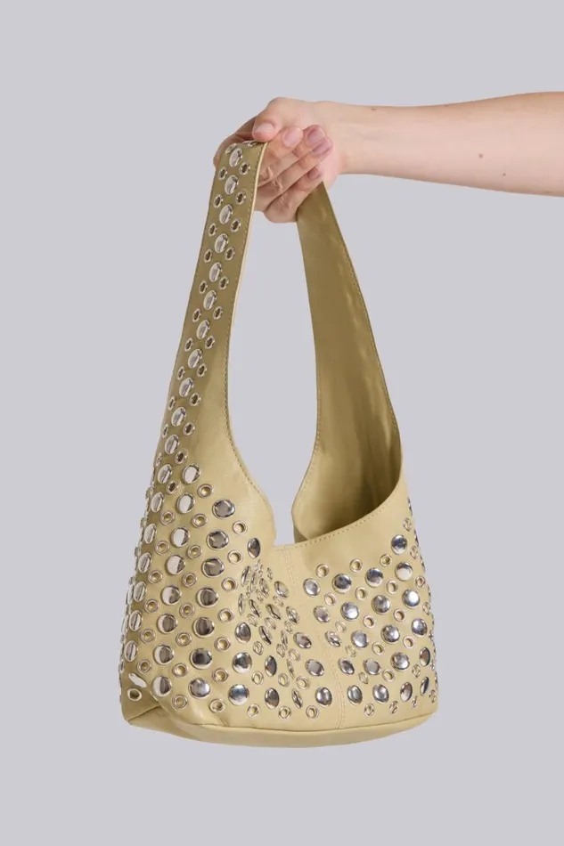 Jaded London Accessories Women Osmium Studded Leather Bag In Beige Cream