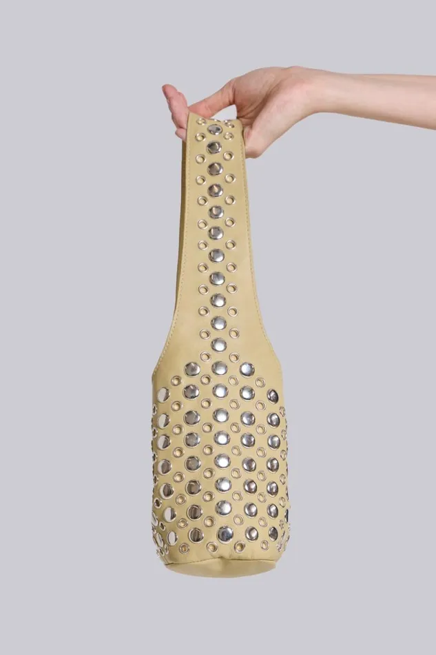 Jaded London Accessories Women Osmium Studded Leather Bag In Beige Cream