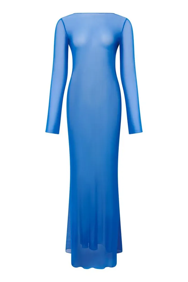 Jaded London Beach Cover Ups Women Ziva Sheer Maxi Beach Dress Blue