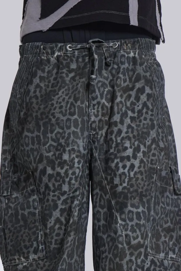 Jaded London Cargo Pants Men Charcoal Leopard Parachute Pants Grey Leopard