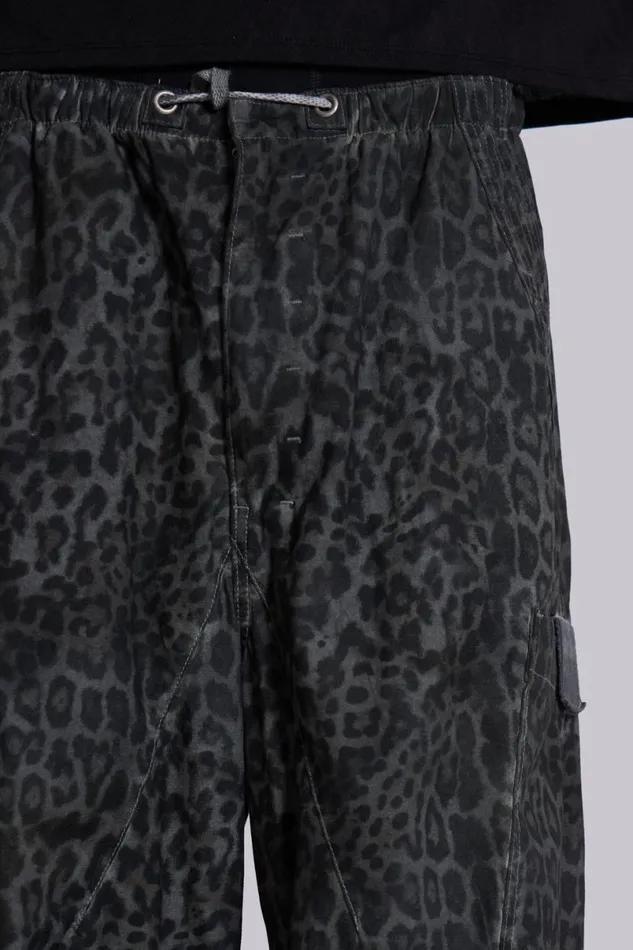 Jaded London Cargo Pants Men Charcoal Leopard Parachute Pants Grey Leopard