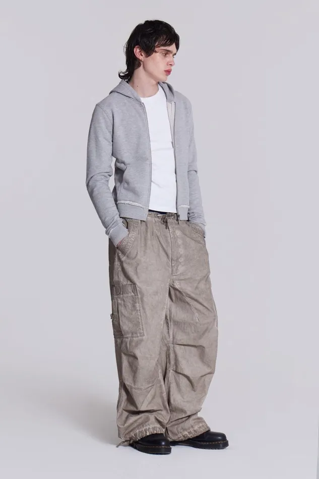 Jaded London Cargo Pants Men Stone Oil Wash Parachute Pants Beige