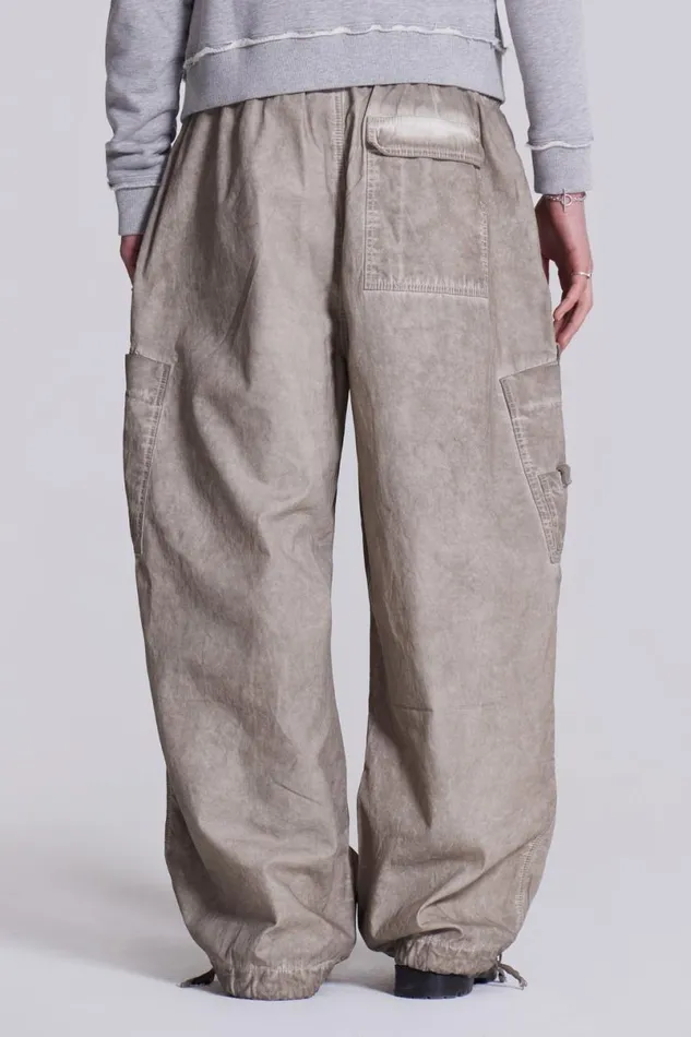 Jaded London Cargo Pants Men Stone Oil Wash Parachute Pants Beige