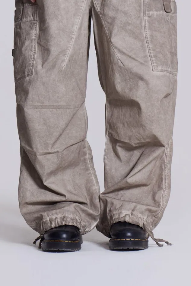 Jaded London Cargo Pants Men Stone Oil Wash Parachute Pants Beige