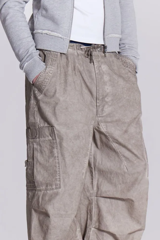 Jaded London Cargo Pants Men Stone Oil Wash Parachute Pants Beige