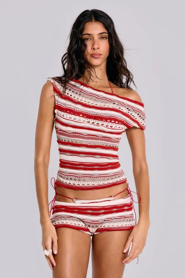 Jaded London CoOrds Women Cata Asymmetric Ruffle Knit Top Multi