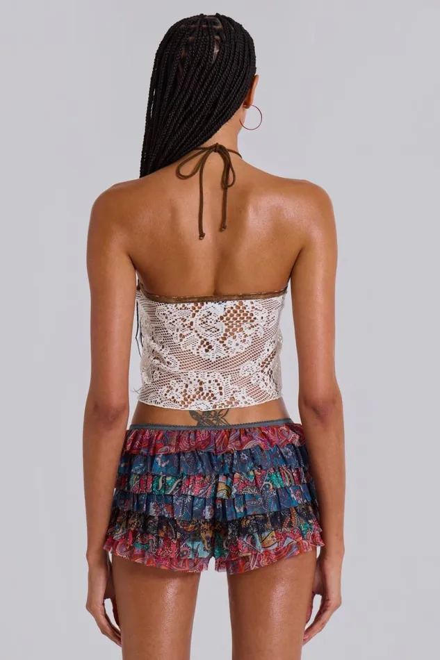Jaded London CoOrds Women Eliana Devore Knit Bandeau Top In White Multi